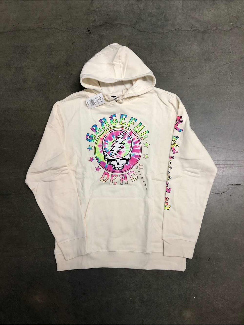 Grateful Dead Tie Dye Dancing Bears And Skull Logo Cream Hoodie Mens M New W Tag